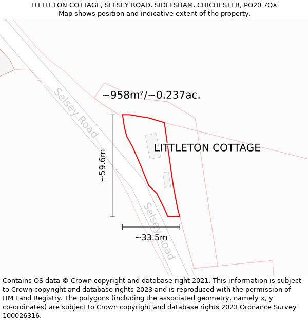 LITTLETON COTTAGE, SELSEY ROAD, SIDLESHAM, CHICHESTER, PO20 7QX: Plot and title map