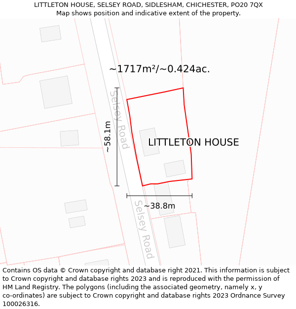 LITTLETON HOUSE, SELSEY ROAD, SIDLESHAM, CHICHESTER, PO20 7QX: Plot and title map