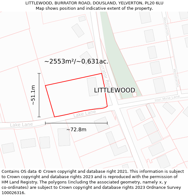 LITTLEWOOD, BURRATOR ROAD, DOUSLAND, YELVERTON, PL20 6LU: Plot and title map