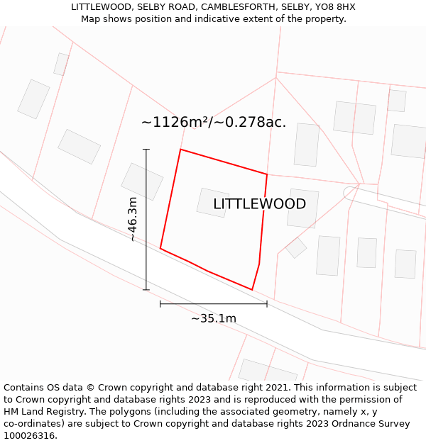LITTLEWOOD, SELBY ROAD, CAMBLESFORTH, SELBY, YO8 8HX: Plot and title map