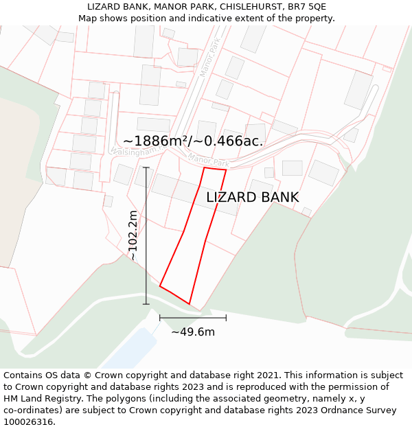 LIZARD BANK, MANOR PARK, CHISLEHURST, BR7 5QE: Plot and title map