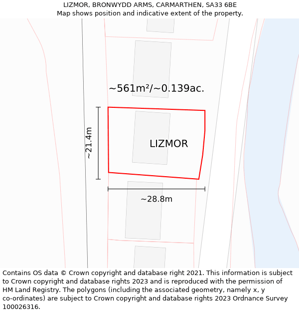 LIZMOR, BRONWYDD ARMS, CARMARTHEN, SA33 6BE: Plot and title map