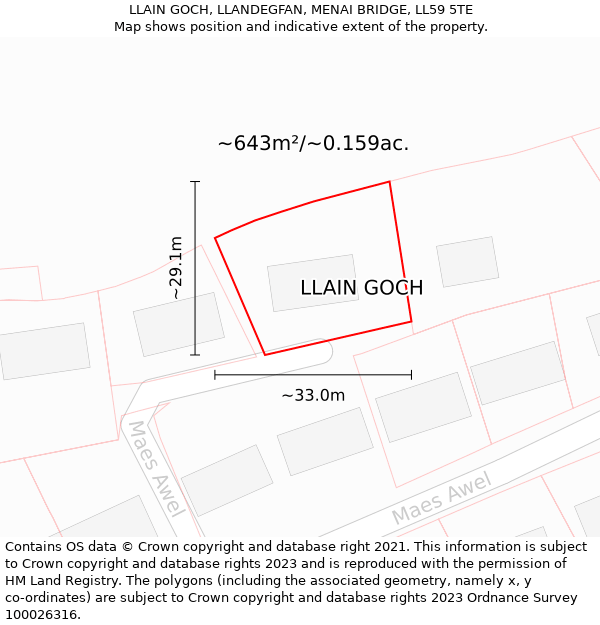 LLAIN GOCH, LLANDEGFAN, MENAI BRIDGE, LL59 5TE: Plot and title map