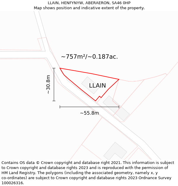 LLAIN, HENFYNYW, ABERAERON, SA46 0HP: Plot and title map