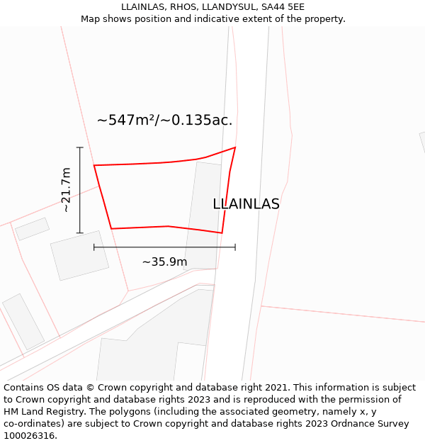 LLAINLAS, RHOS, LLANDYSUL, SA44 5EE: Plot and title map