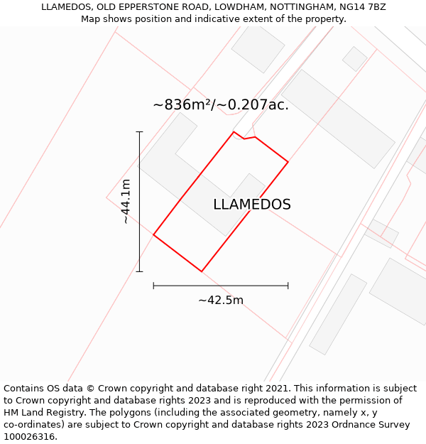LLAMEDOS, OLD EPPERSTONE ROAD, LOWDHAM, NOTTINGHAM, NG14 7BZ: Plot and title map