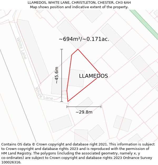 LLAMEDOS, WHITE LANE, CHRISTLETON, CHESTER, CH3 6AH: Plot and title map