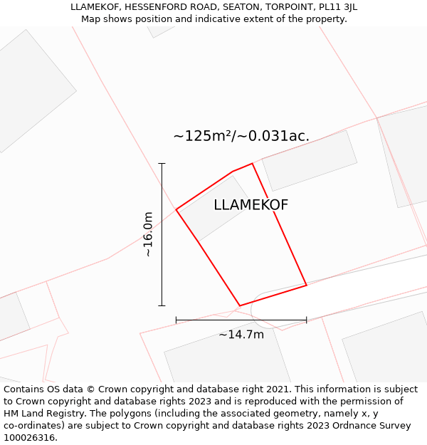 LLAMEKOF, HESSENFORD ROAD, SEATON, TORPOINT, PL11 3JL: Plot and title map