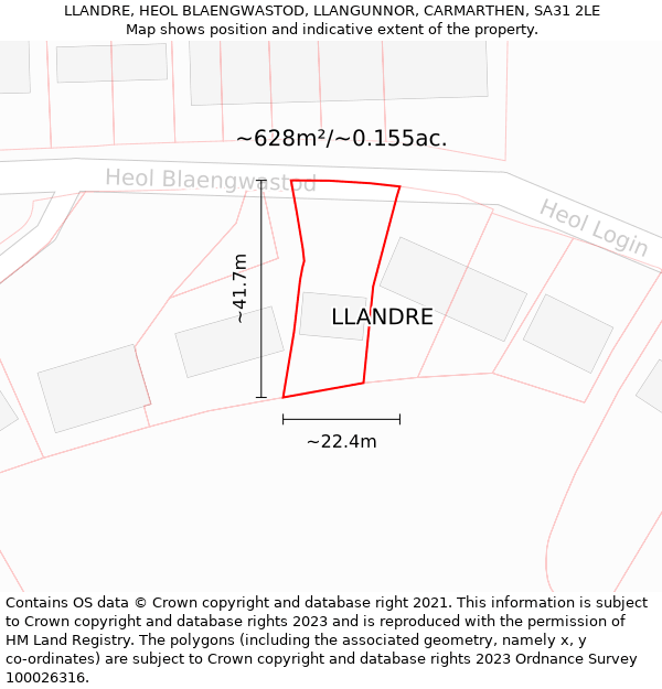 LLANDRE, HEOL BLAENGWASTOD, LLANGUNNOR, CARMARTHEN, SA31 2LE: Plot and title map