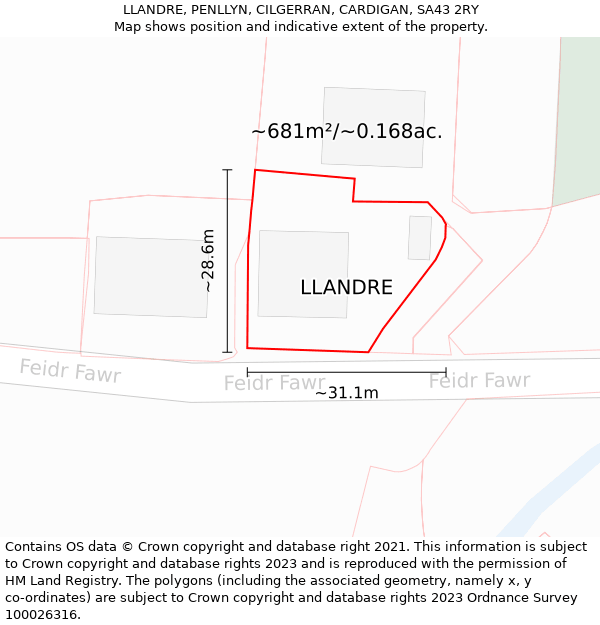 LLANDRE, PENLLYN, CILGERRAN, CARDIGAN, SA43 2RY: Plot and title map