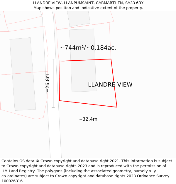 LLANDRE VIEW, LLANPUMSAINT, CARMARTHEN, SA33 6BY: Plot and title map