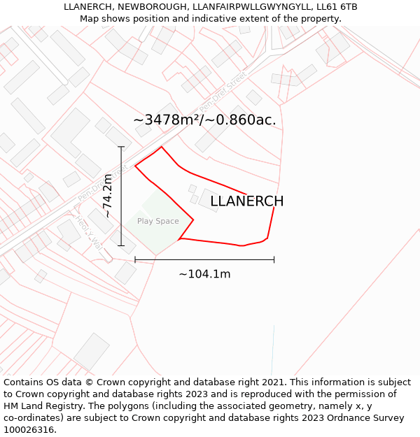 LLANERCH, NEWBOROUGH, LLANFAIRPWLLGWYNGYLL, LL61 6TB: Plot and title map