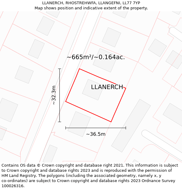 LLANERCH, RHOSTREHWFA, LLANGEFNI, LL77 7YP: Plot and title map