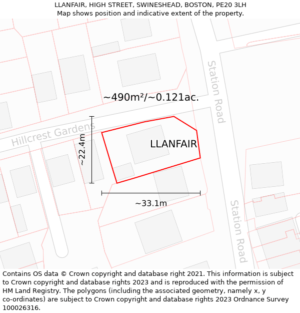 LLANFAIR, HIGH STREET, SWINESHEAD, BOSTON, PE20 3LH: Plot and title map