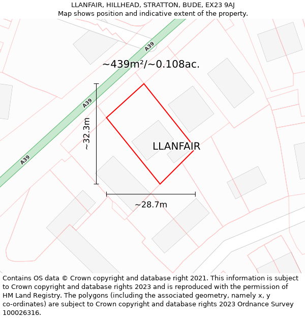 LLANFAIR, HILLHEAD, STRATTON, BUDE, EX23 9AJ: Plot and title map