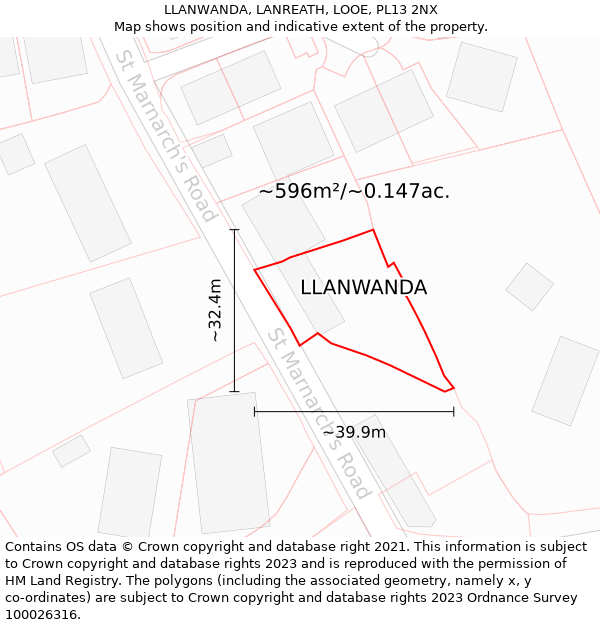 LLANWANDA, LANREATH, LOOE, PL13 2NX: Plot and title map