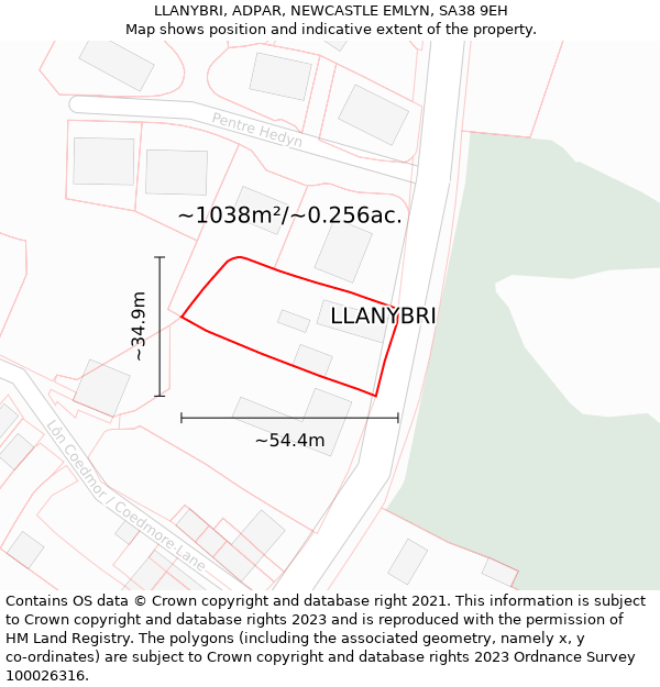 LLANYBRI, ADPAR, NEWCASTLE EMLYN, SA38 9EH: Plot and title map