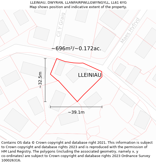 LLEINIAU, DWYRAN, LLANFAIRPWLLGWYNGYLL, LL61 6YG: Plot and title map