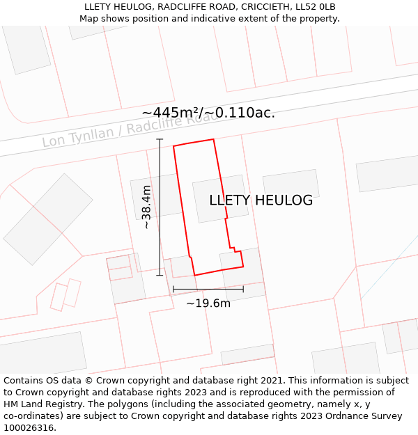 LLETY HEULOG, RADCLIFFE ROAD, CRICCIETH, LL52 0LB: Plot and title map