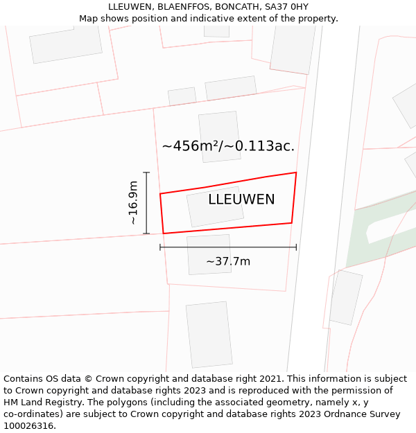 LLEUWEN, BLAENFFOS, BONCATH, SA37 0HY: Plot and title map