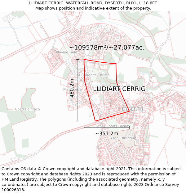 LLIDIART CERRIG, WATERFALL ROAD, DYSERTH, RHYL, LL18 6ET: Plot and title map