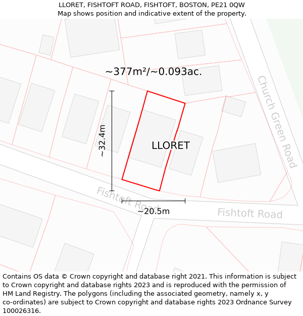 LLORET, FISHTOFT ROAD, FISHTOFT, BOSTON, PE21 0QW: Plot and title map