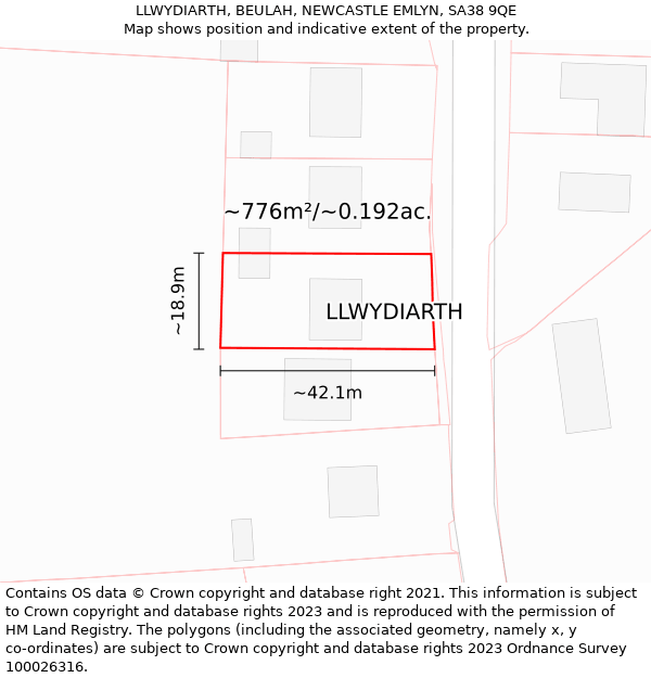 LLWYDIARTH, BEULAH, NEWCASTLE EMLYN, SA38 9QE: Plot and title map