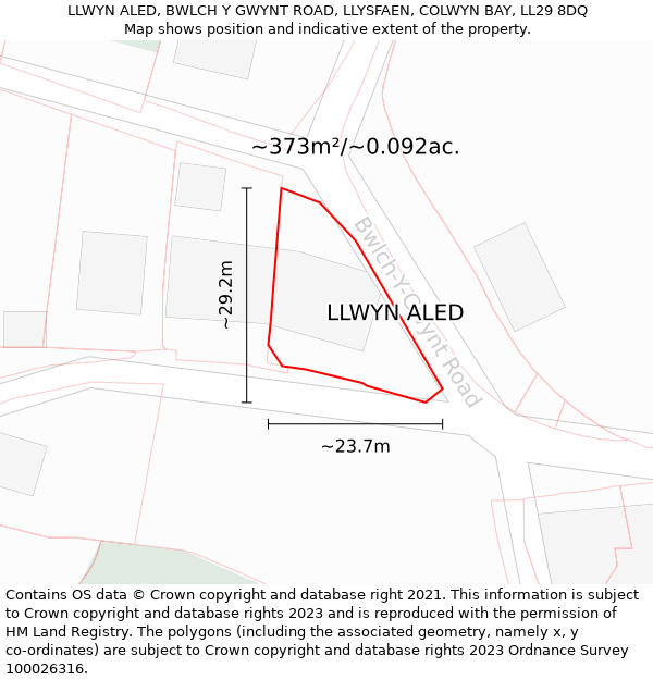 LLWYN ALED, BWLCH Y GWYNT ROAD, LLYSFAEN, COLWYN BAY, LL29 8DQ: Plot and title map