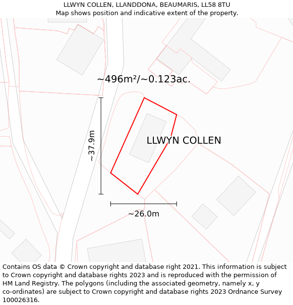 LLWYN COLLEN, LLANDDONA, BEAUMARIS, LL58 8TU: Plot and title map