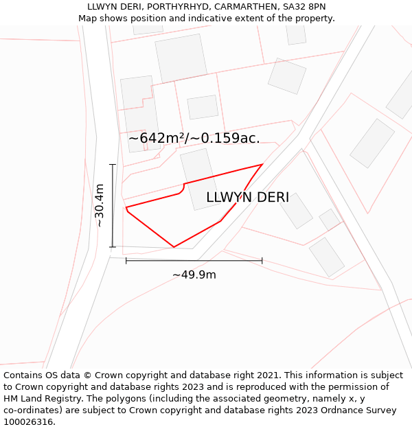 LLWYN DERI, PORTHYRHYD, CARMARTHEN, SA32 8PN: Plot and title map
