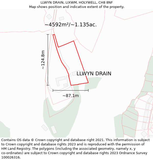 LLWYN DRAIN, LIXWM, HOLYWELL, CH8 8NF: Plot and title map