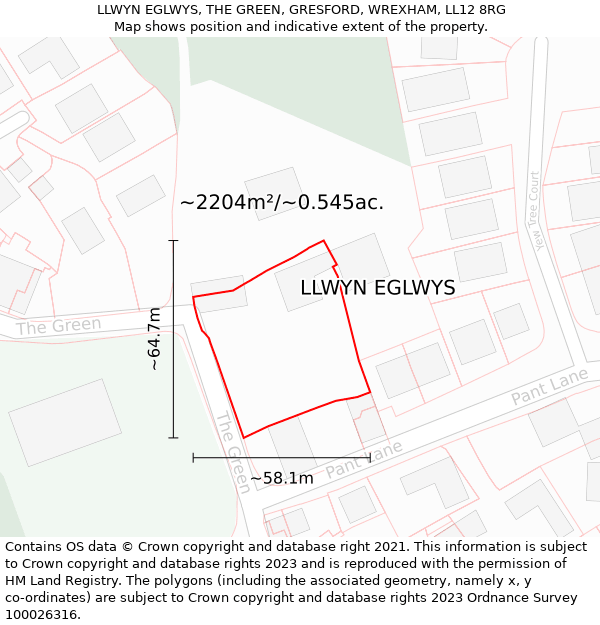 LLWYN EGLWYS, THE GREEN, GRESFORD, WREXHAM, LL12 8RG: Plot and title map