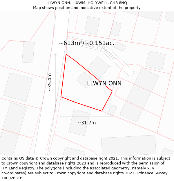 LLWYN ONN, LIXWM, HOLYWELL, CH8 8NQ: Plot and title map