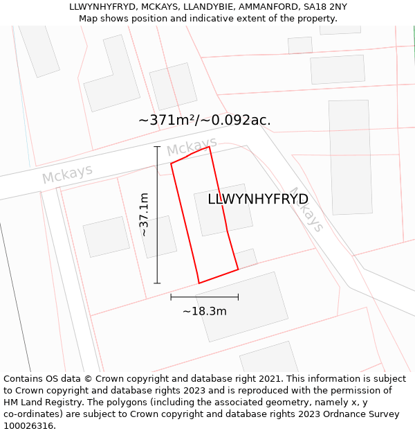 LLWYNHYFRYD, MCKAYS, LLANDYBIE, AMMANFORD, SA18 2NY: Plot and title map