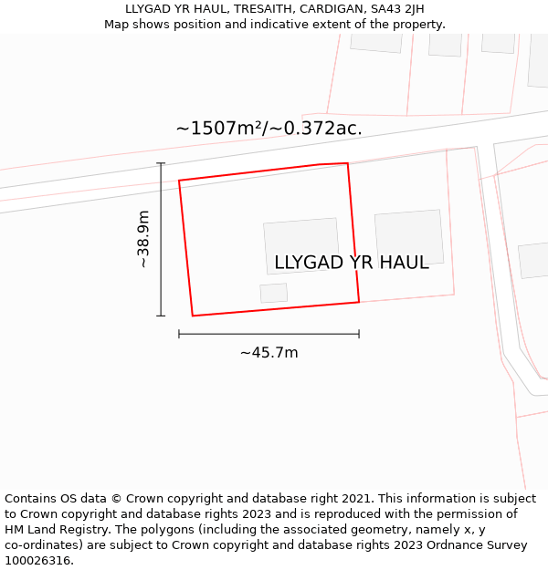 LLYGAD YR HAUL, TRESAITH, CARDIGAN, SA43 2JH: Plot and title map