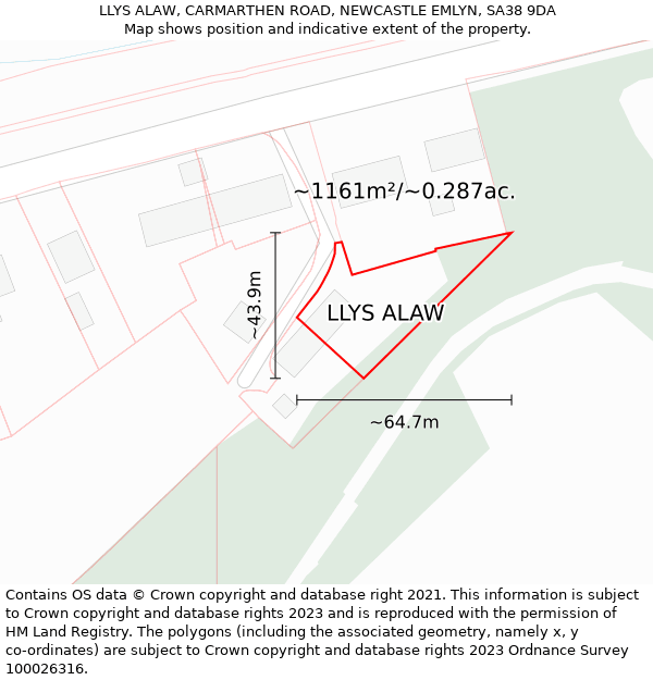 LLYS ALAW, CARMARTHEN ROAD, NEWCASTLE EMLYN, SA38 9DA: Plot and title map