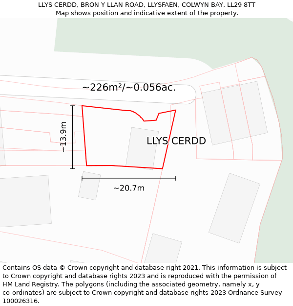 LLYS CERDD, BRON Y LLAN ROAD, LLYSFAEN, COLWYN BAY, LL29 8TT: Plot and title map