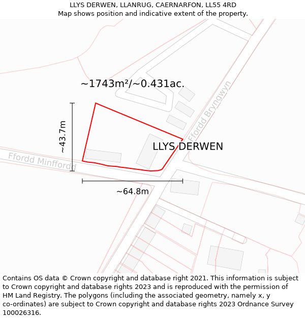 LLYS DERWEN, LLANRUG, CAERNARFON, LL55 4RD: Plot and title map