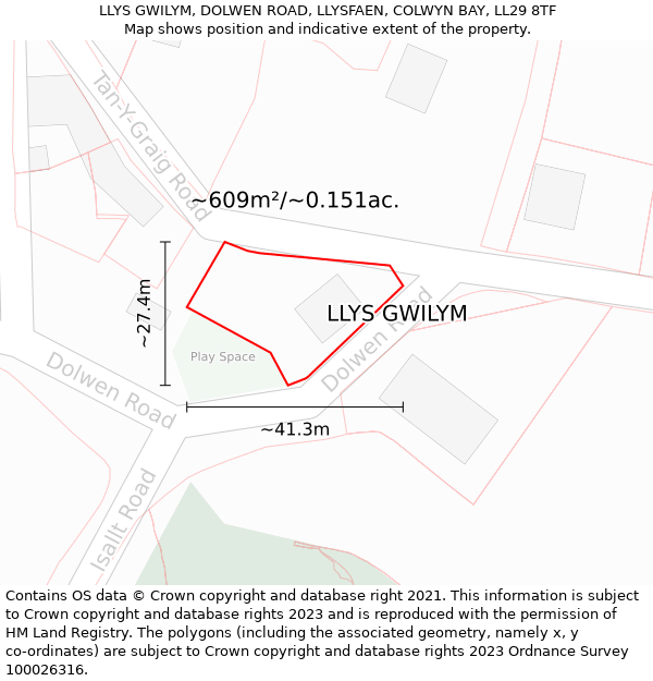 LLYS GWILYM, DOLWEN ROAD, LLYSFAEN, COLWYN BAY, LL29 8TF: Plot and title map