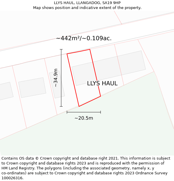 LLYS HAUL, LLANGADOG, SA19 9HP: Plot and title map