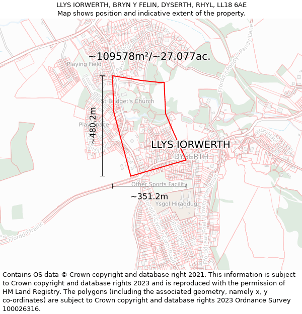 LLYS IORWERTH, BRYN Y FELIN, DYSERTH, RHYL, LL18 6AE: Plot and title map