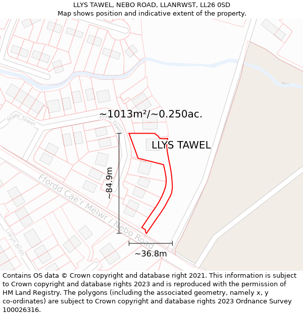 LLYS TAWEL, NEBO ROAD, LLANRWST, LL26 0SD: Plot and title map