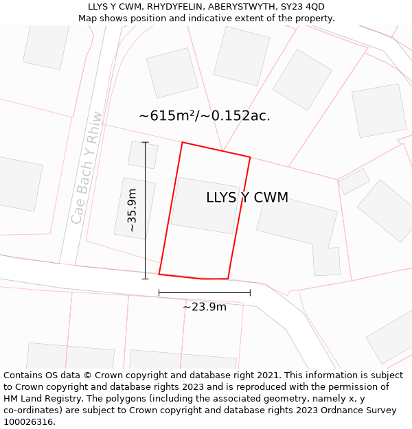 LLYS Y CWM, RHYDYFELIN, ABERYSTWYTH, SY23 4QD: Plot and title map