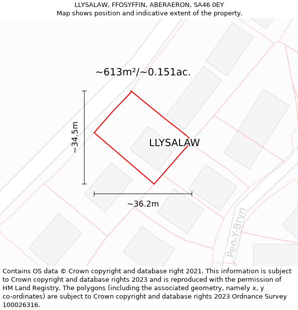 LLYSALAW, FFOSYFFIN, ABERAERON, SA46 0EY: Plot and title map