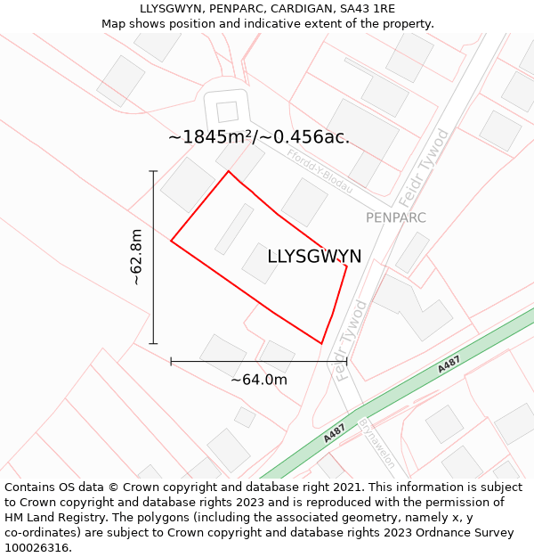 LLYSGWYN, PENPARC, CARDIGAN, SA43 1RE: Plot and title map