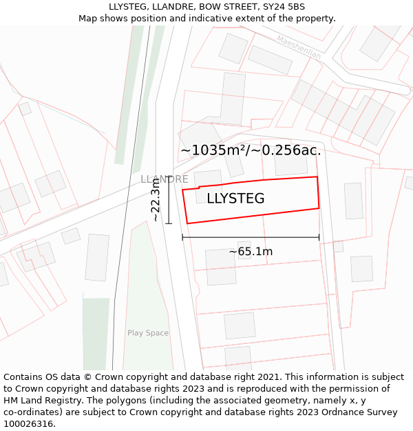 LLYSTEG, LLANDRE, BOW STREET, SY24 5BS: Plot and title map