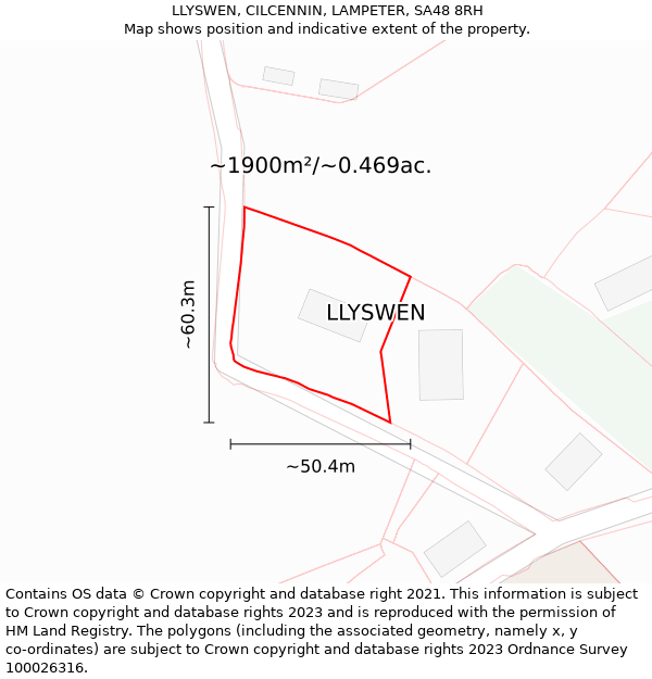 LLYSWEN, CILCENNIN, LAMPETER, SA48 8RH: Plot and title map