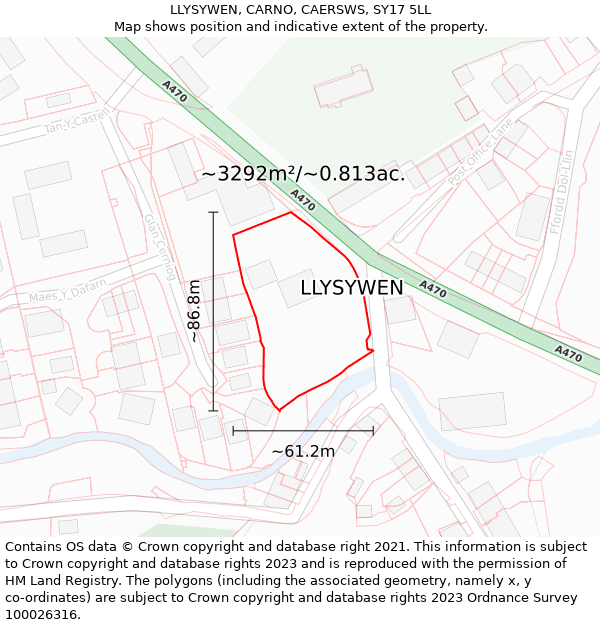 LLYSYWEN, CARNO, CAERSWS, SY17 5LL: Plot and title map