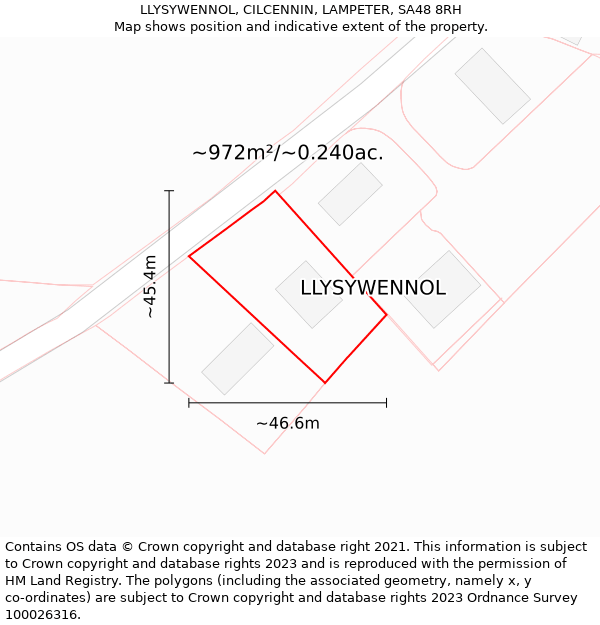 LLYSYWENNOL, CILCENNIN, LAMPETER, SA48 8RH: Plot and title map