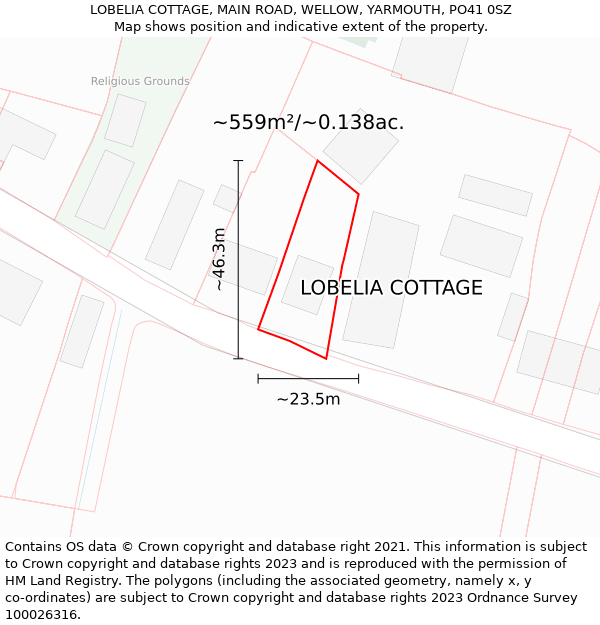 LOBELIA COTTAGE, MAIN ROAD, WELLOW, YARMOUTH, PO41 0SZ: Plot and title map